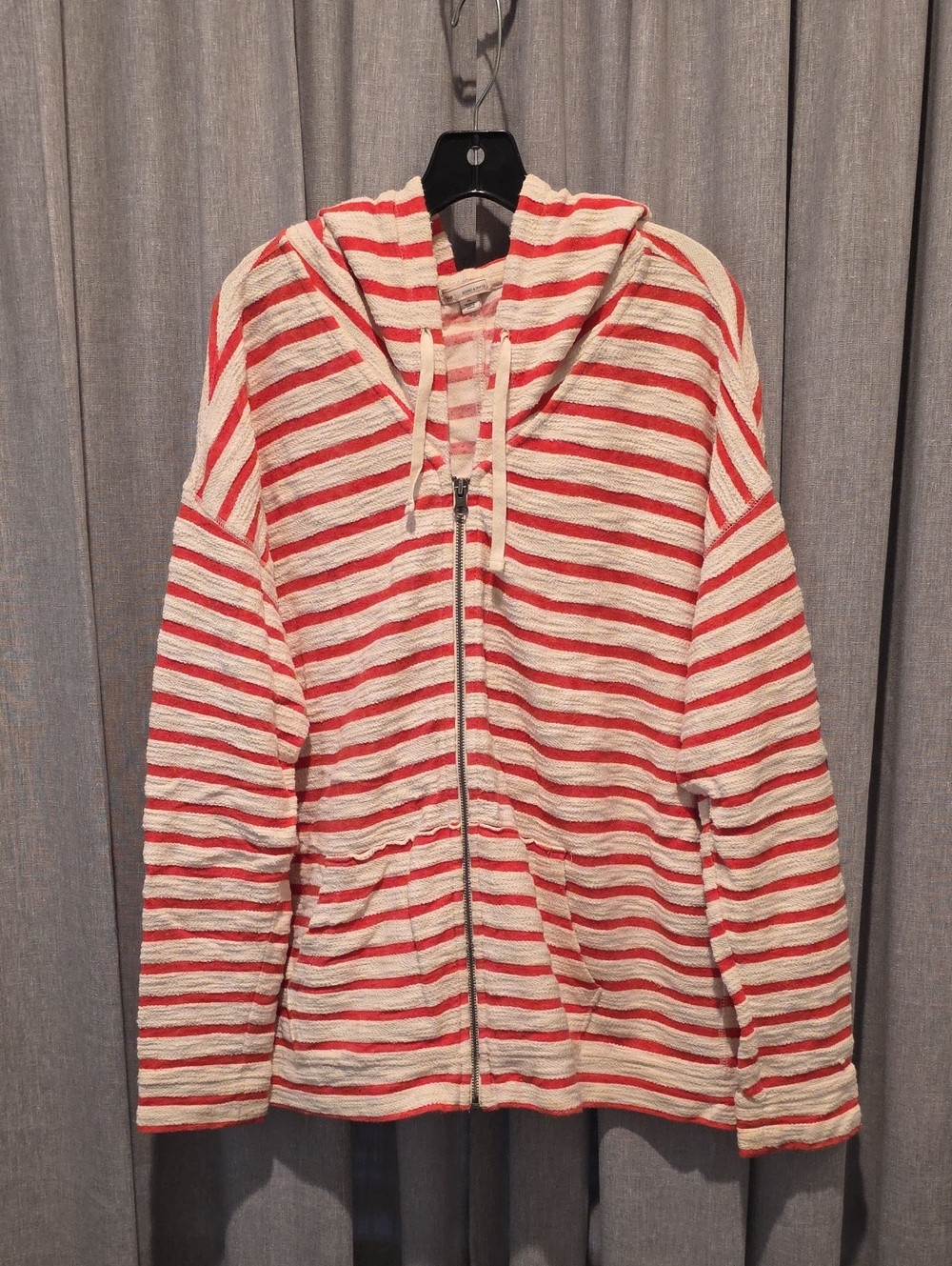 GAP Chambray Red and Ivory Coastal Terry Cloth Striped Zip-Up Hoodie